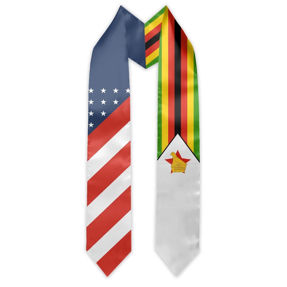 5836 Zimbabwe Flag and USA Country Flag Graduation Stole Graduation Sash
